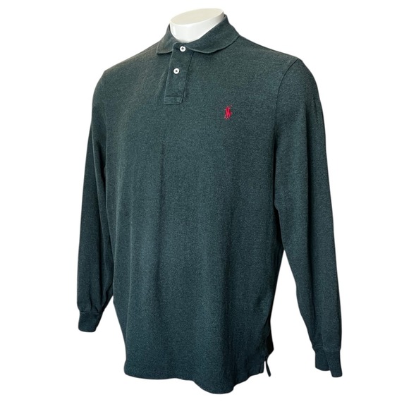 Polo Ralph Lauren Mens Long Sleeve Classic Fit Polo Shirt Green Red Pony Logo XL - Picture 2 of 7